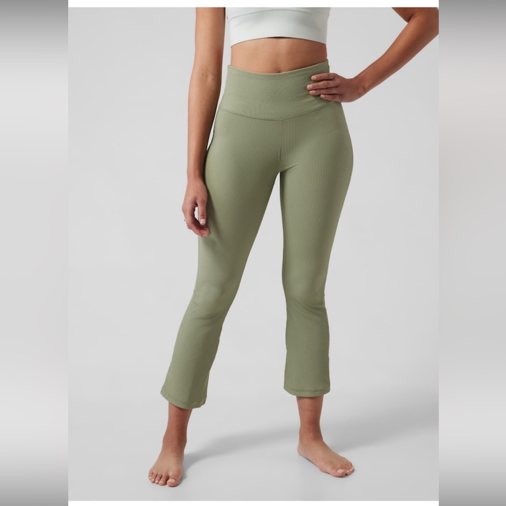 Elation Rib Crop Flare in Eucalyptus Olive NWOT